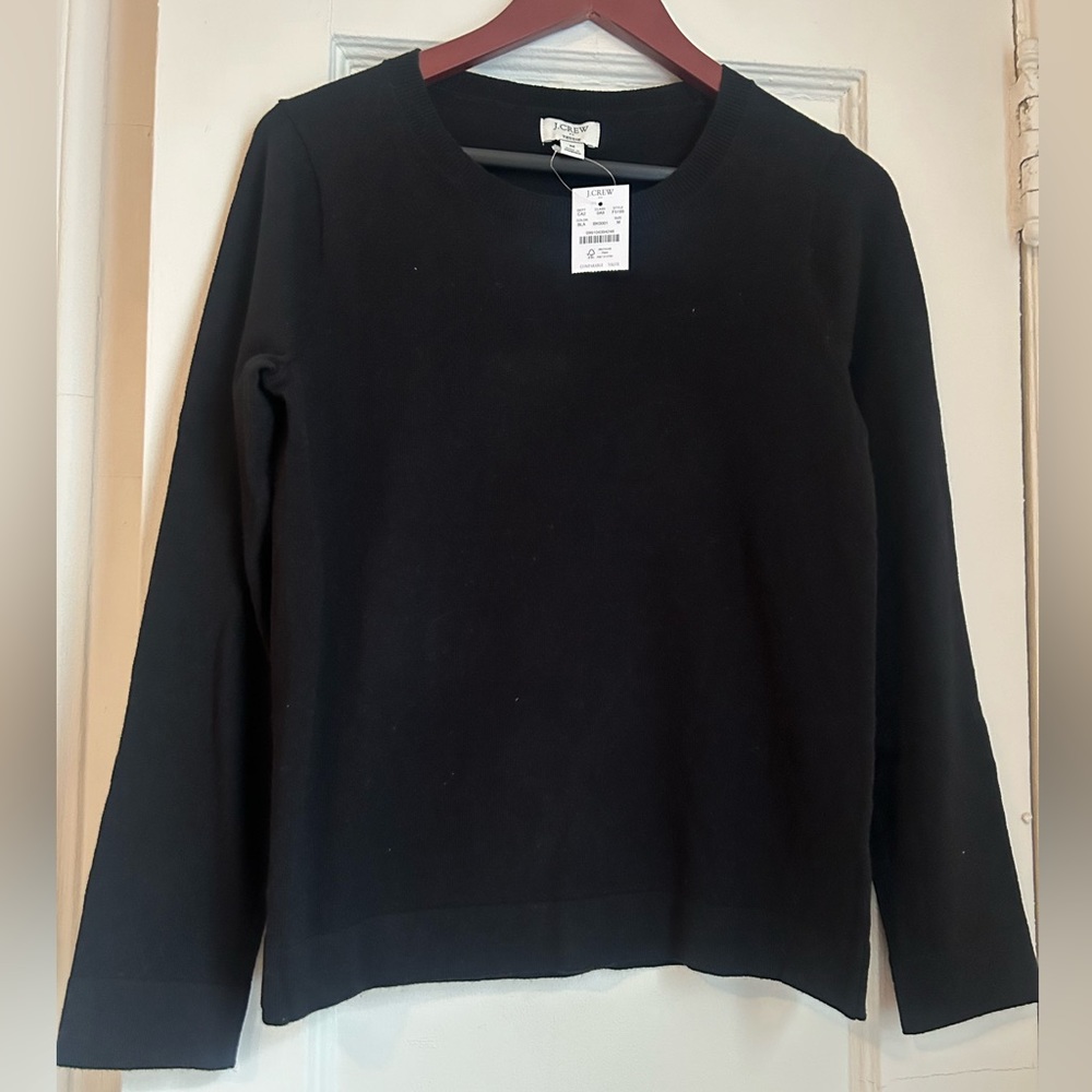 NWT J. Crew Teddie Sweater - black medium cotton/merino blend